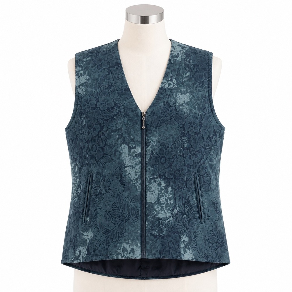 Weekend Traffic Quilted Floral Jacquard Vest Cottagecore Womens Large Insulated